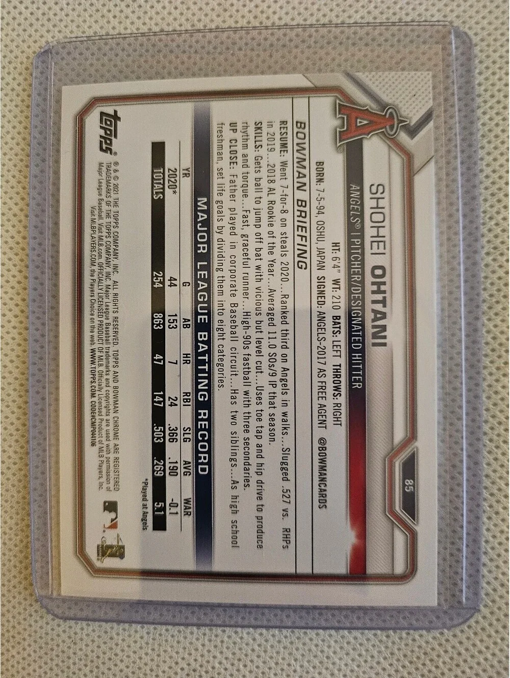 Shohei Ohtani • 2021 Bowman #85 - Anaheim Angels Baseball Card RAW MINT
